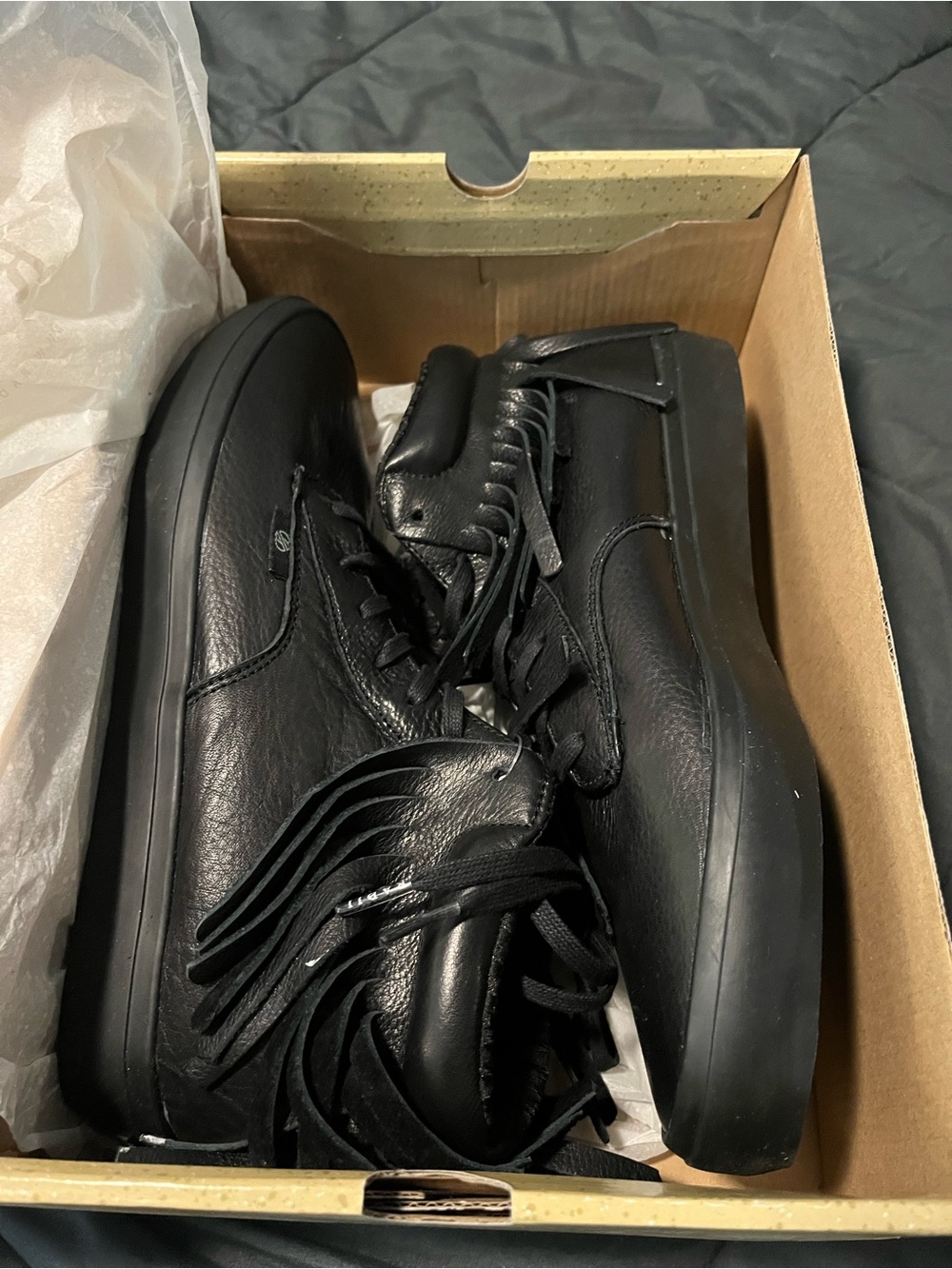 Men's Black Leather High-Top Sneakers with Fringe
